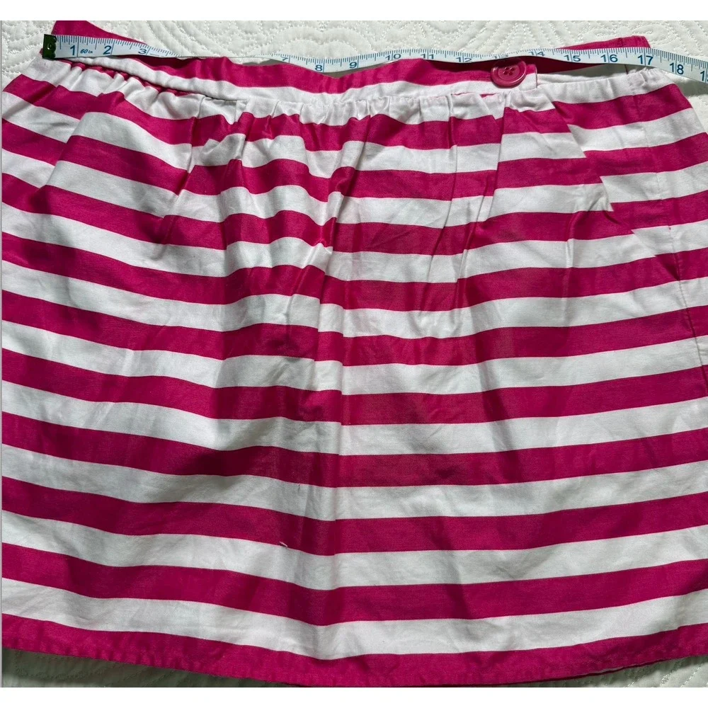LILLY‎ PULITZER Mini Skirt Wms XL Pink/White Striped Cottage Core Preppy Cotton
